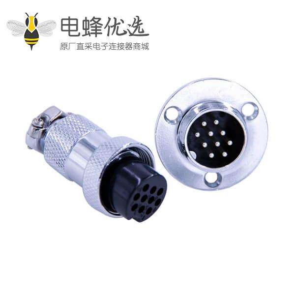 带螺纹法兰航空连接器GX20 10芯母头公座直式
