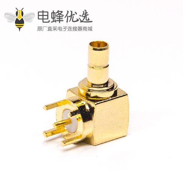 smb同轴连接器弯式镀金公头插板接PCB板