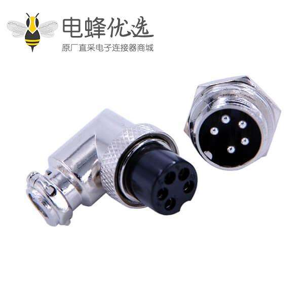航空插头5芯连接器开孔16mm弯式母头公座