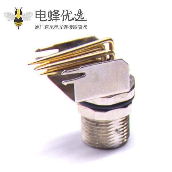 M8弯角PCB板端前锁连接器A型6芯防水母座传感器