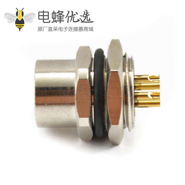 M12 3芯母头后锁板焊线座子工业连接器防水头