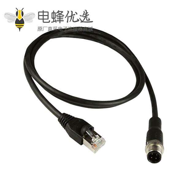 M12网线D Code 4芯公头转RJ45公头注塑电缆1M
