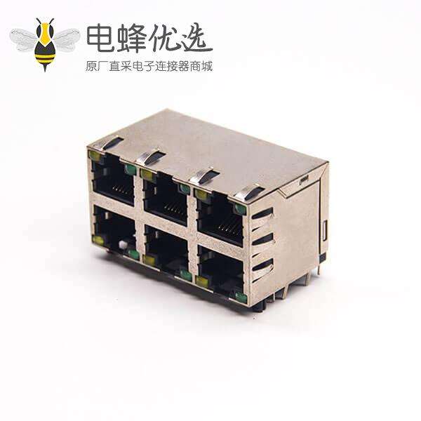 2x3 rj45连接器弯头带屏蔽全包式插板带弹片接PCB板