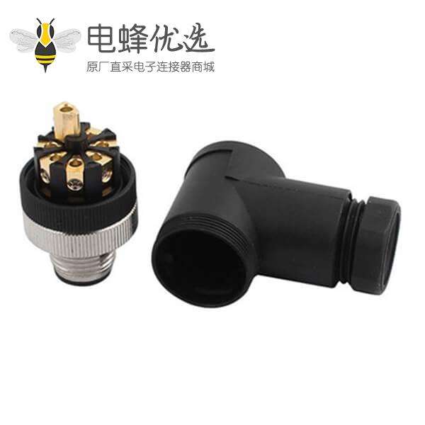 M12现场接线连接器8芯 A-Code弯头公头塑料装配式接头10PCS