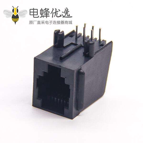 rj11全塑插座黑色非屏蔽式6p6c弯式穿孔接PCB板