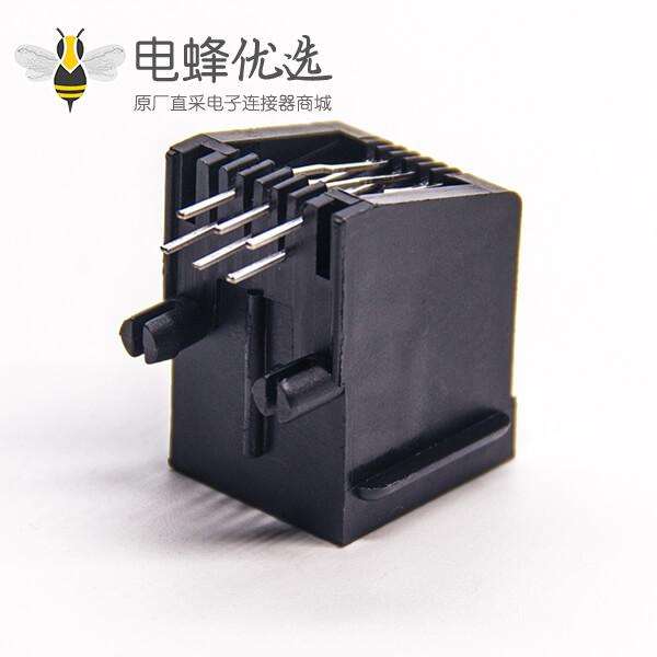 rj11全塑插座黑色非屏蔽式6p6c弯式穿孔接PCB板