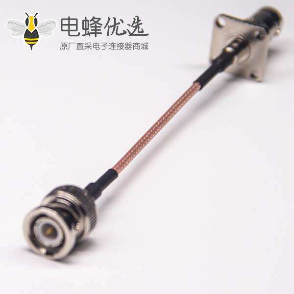 bnc线缆接头180度转bnc四孔法兰母头接RG316线