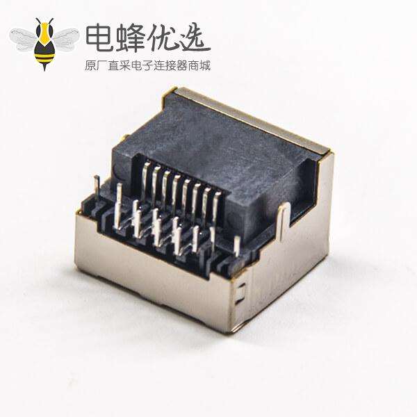 rj45沉板封装模块化连接器弯式带壳屏蔽不带灯插PCB板