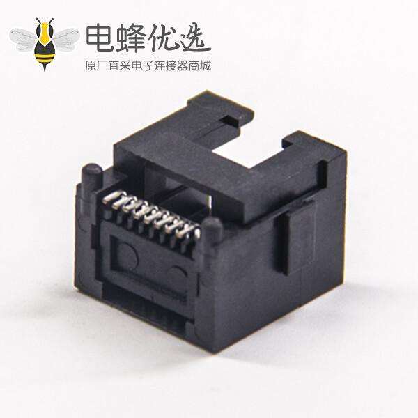 RJ45沉板式180&ordm;黑色塑料外壳不带灯不带弹片网络连接器
