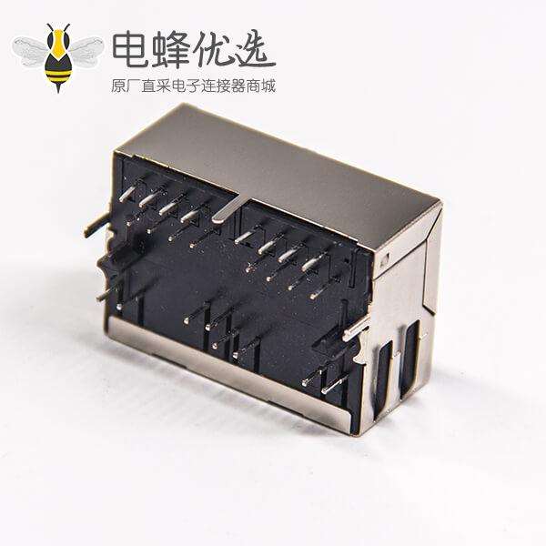 RJ45弹片 带灯双端口1&times;2弯式8p8c全包屏蔽式网络连接器