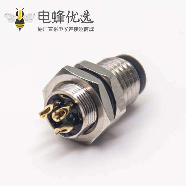 防水接头m8直式螺纹工业防水插座母头3pin焊线式前锁板面板安装