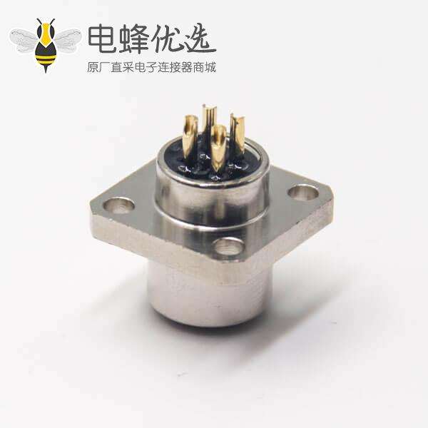 m12 板端航空法兰插座四芯母头焊线式工业防水连接器