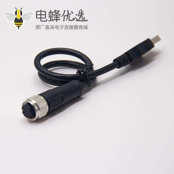 m12转USB接线180度m12A型17芯转USB Type A公头