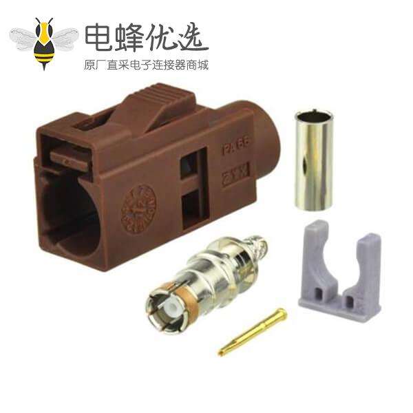 Fakra 高频连接器F型母头棕色压接接线RG316 RG174汽车电视用连接器
