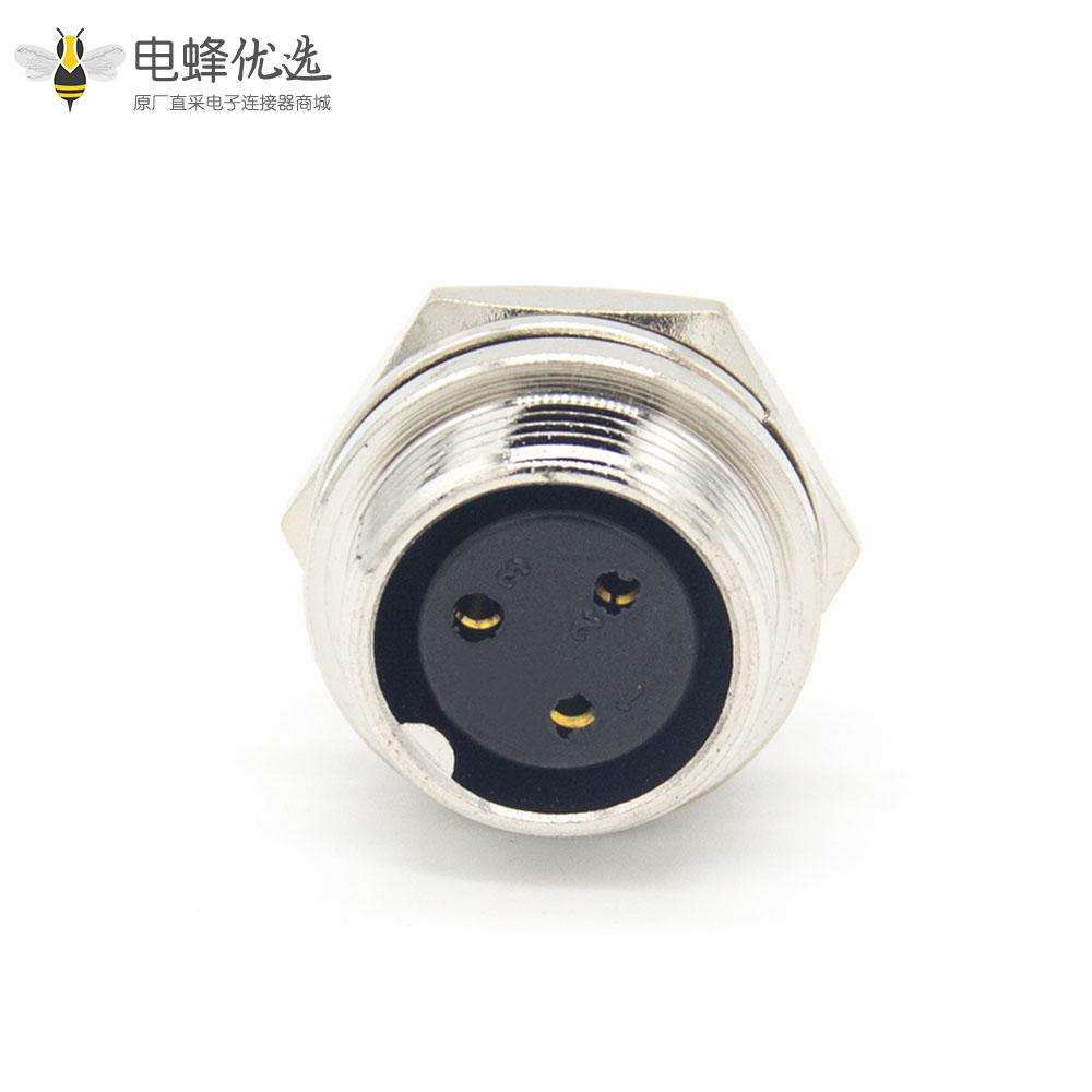GX16航空插座3芯反装直式母头后锁穿墙焊线连接器