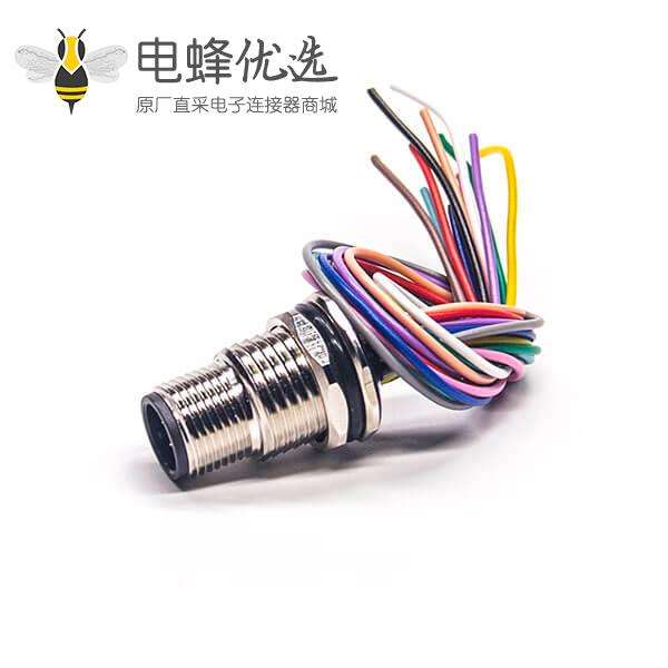 M12连接器12芯单边公头接线插座