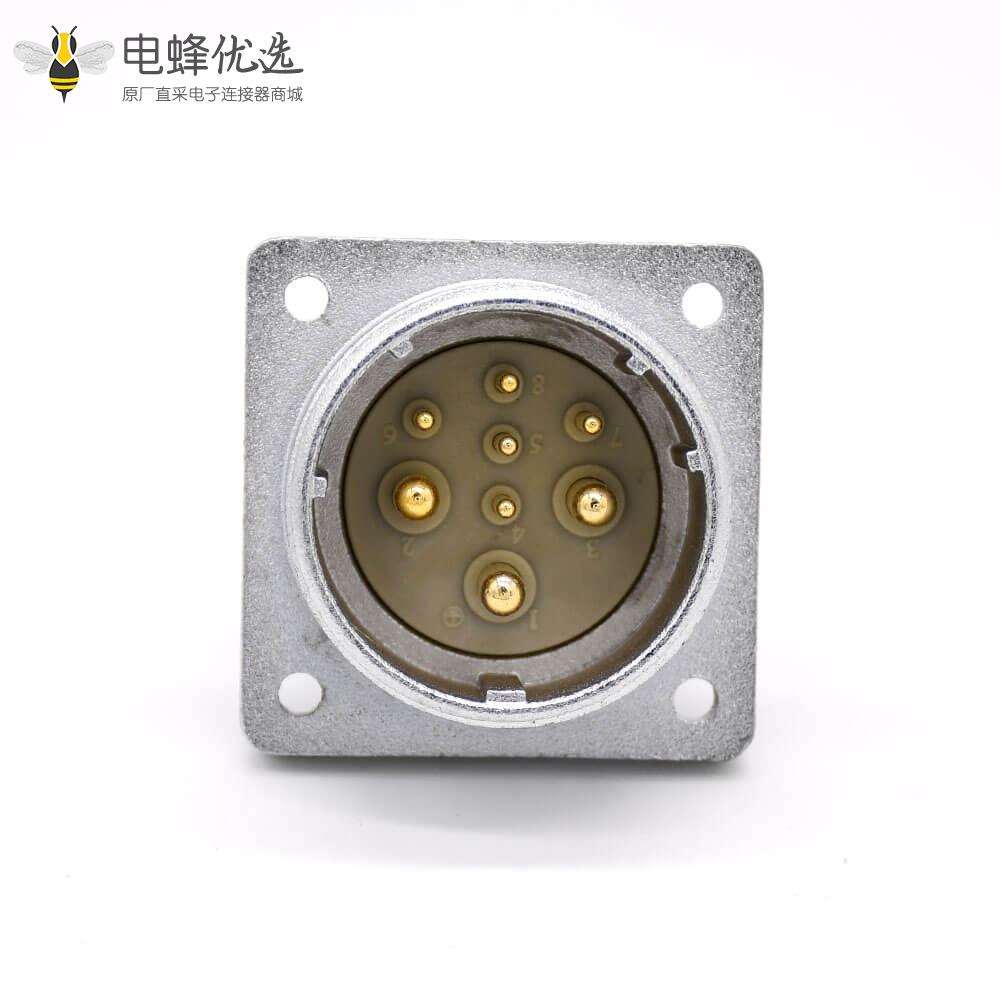 公头连接器P32 8芯直式插座方形四孔法兰安装焊杯接线
