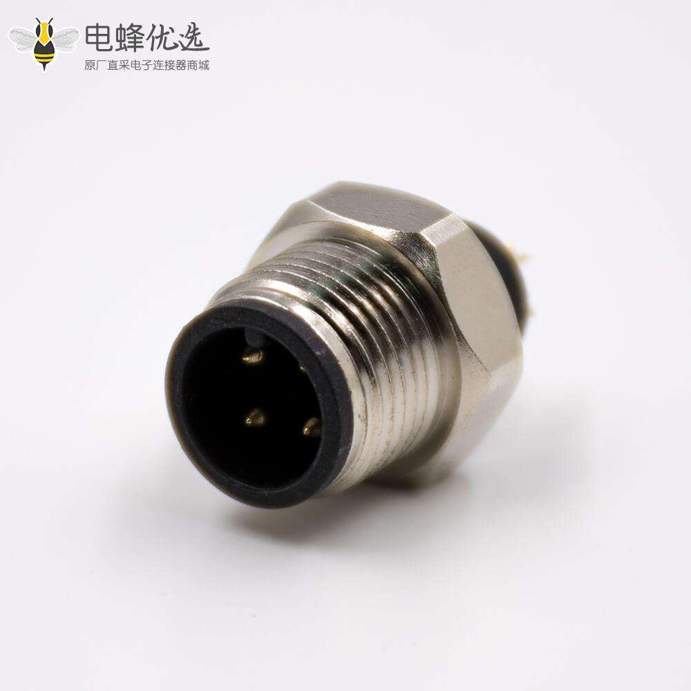 T型M12组装接头4芯公头直式接线焊线式不带屏蔽传感器连接器