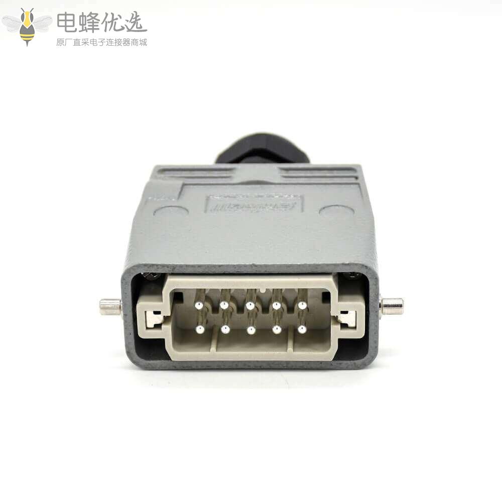 防水重载连接器H10A镀银10芯顶出口公母对接开孔安装螺纹M25铝合金外壳