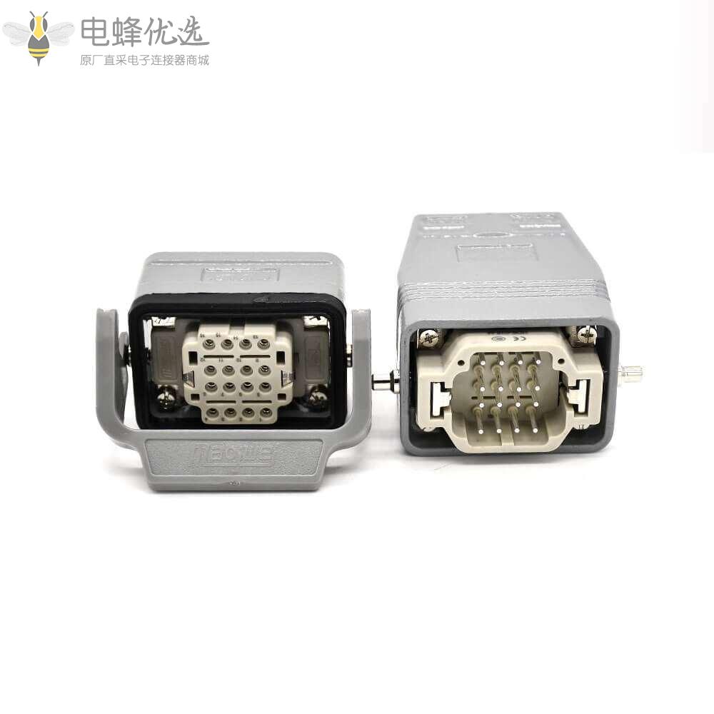 工业矩形重载连接器H6B16芯镀银公母对接螺纹M32高结构顶出口开孔安装
