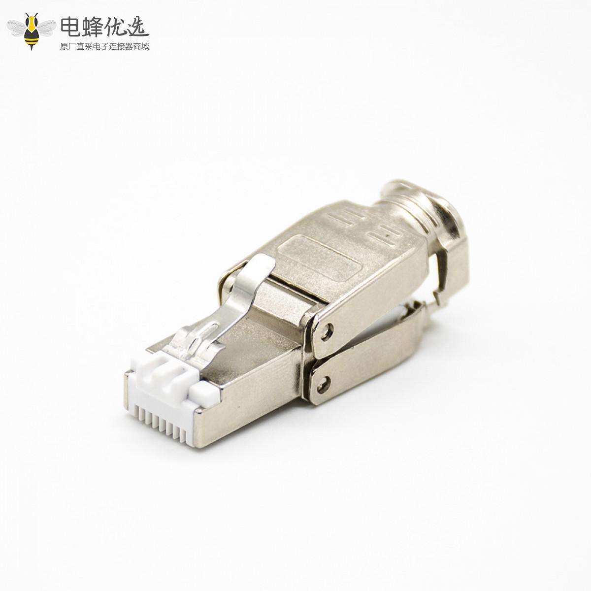 RJ45网络插头免工具插孔直式六类屏蔽水晶插头