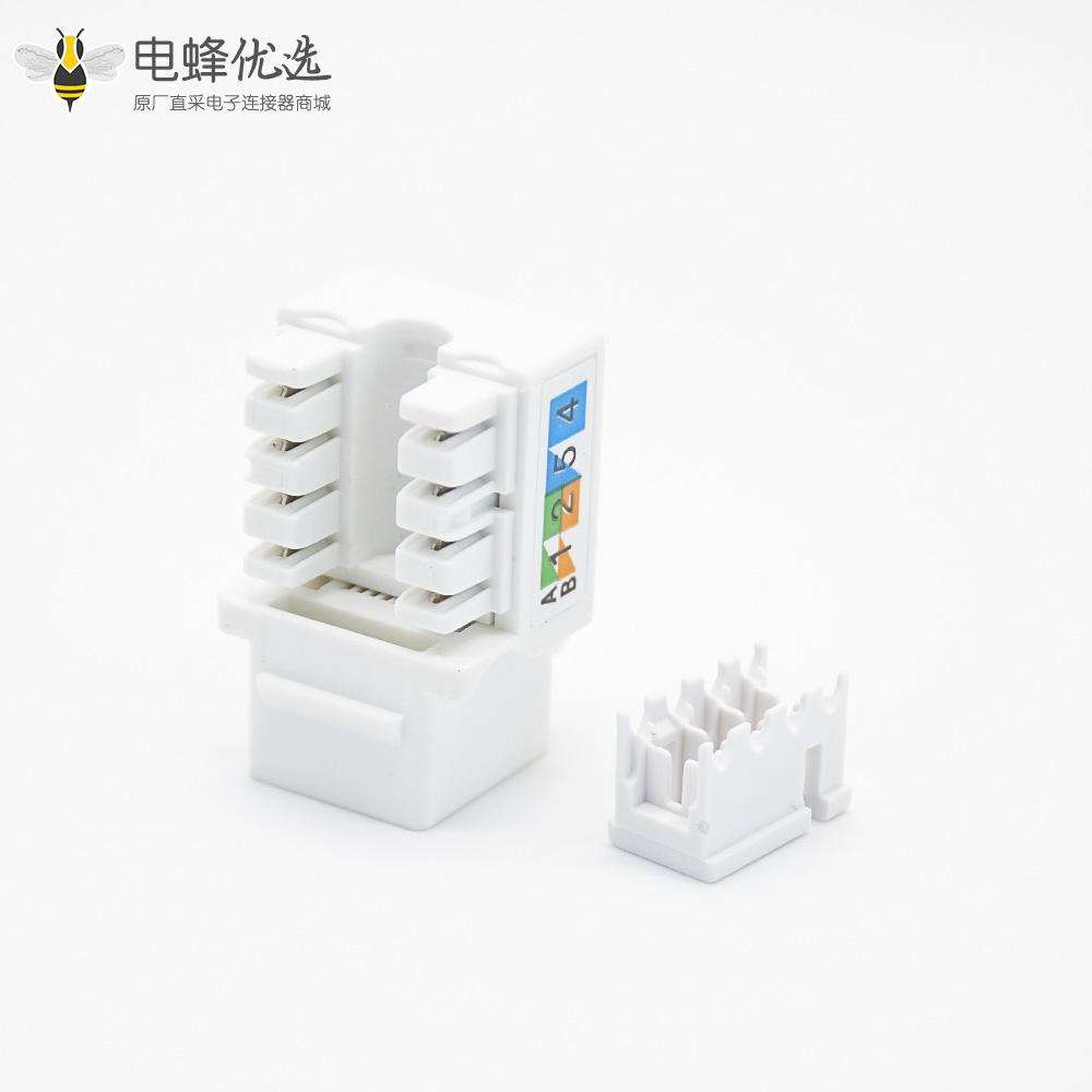 六类网络模块RJ45接口8芯弯式CAT6不带屏蔽白色塑料外壳