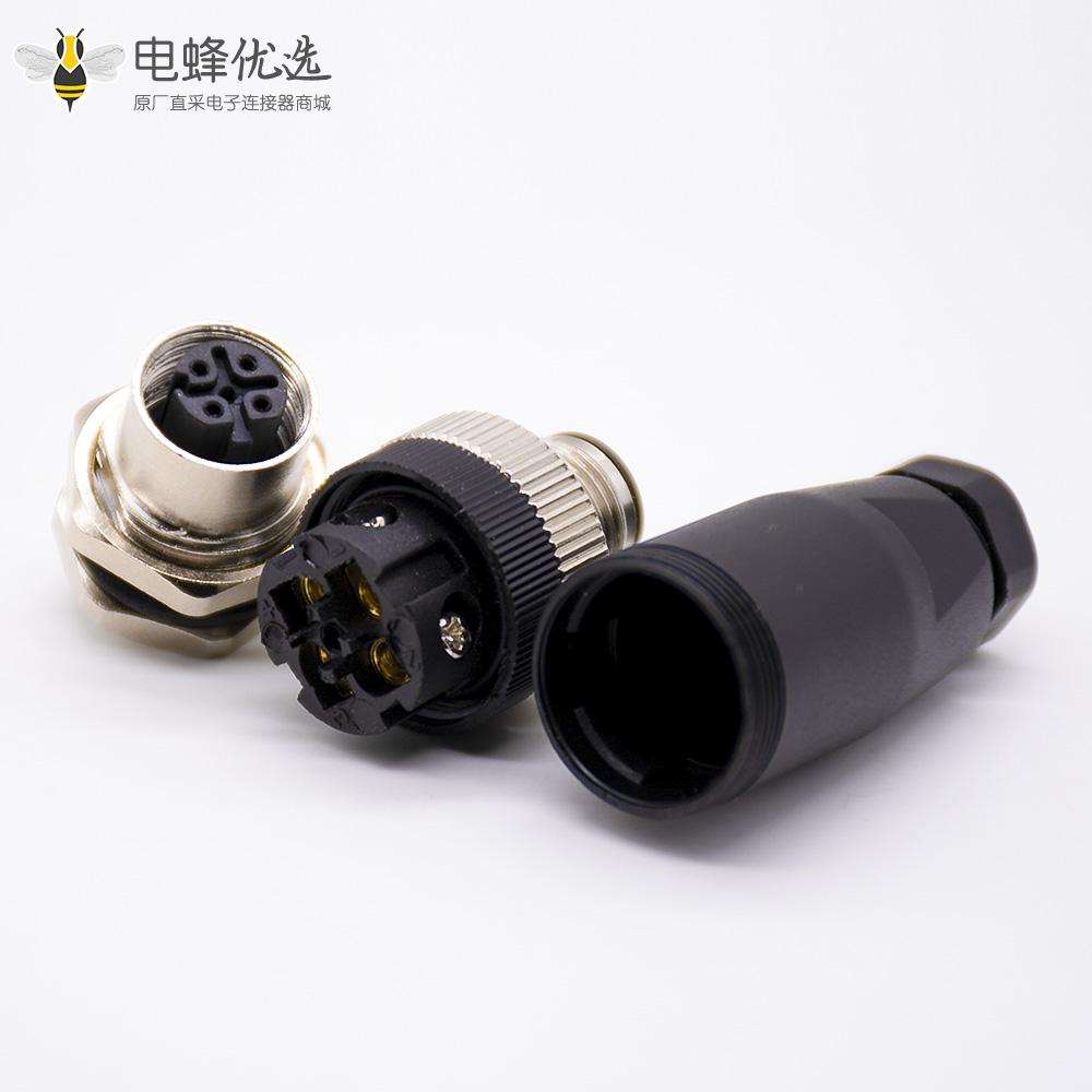 m12连接器5芯母头直式前锁板焊线D编码