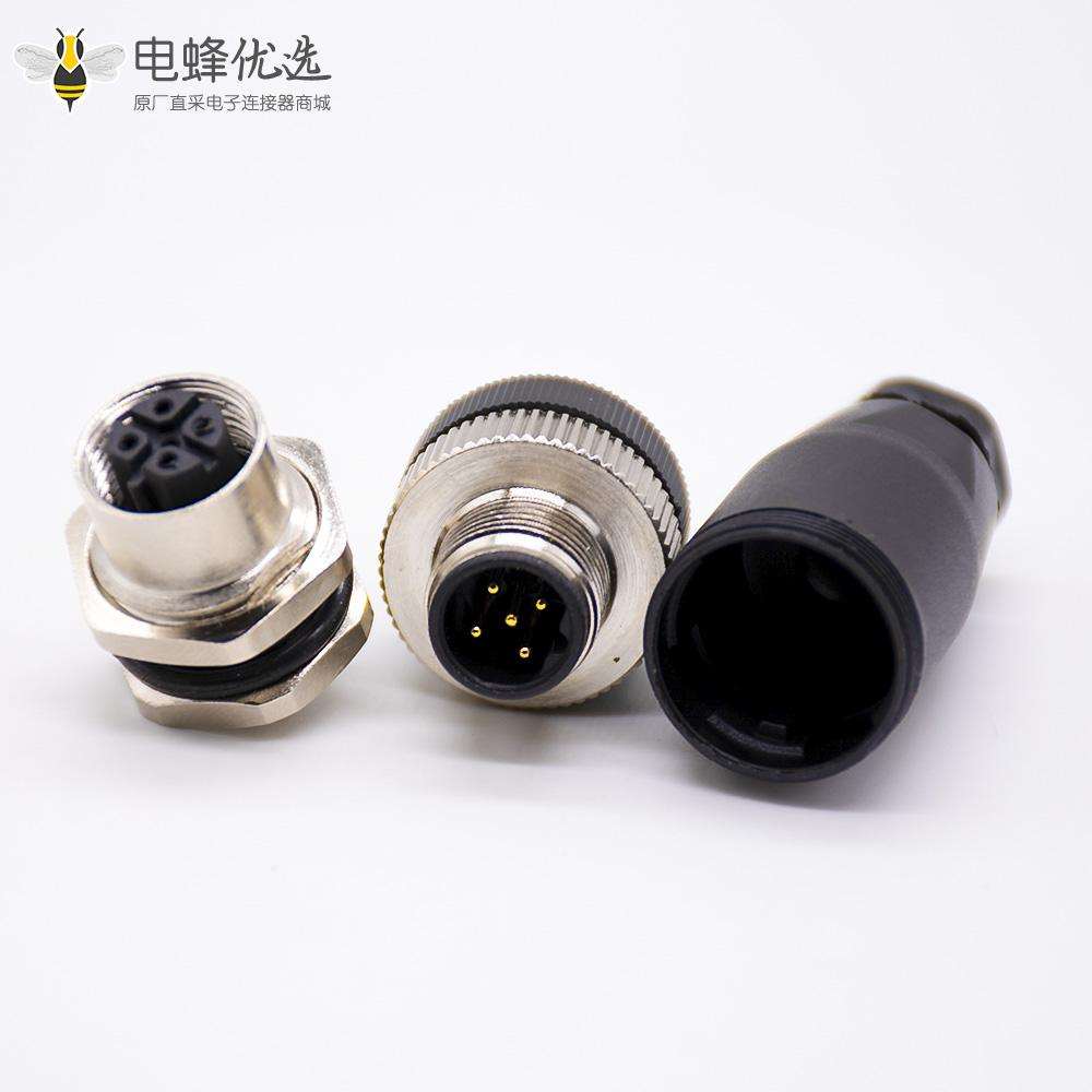 m12连接器5芯母头直式前锁板焊线D编码