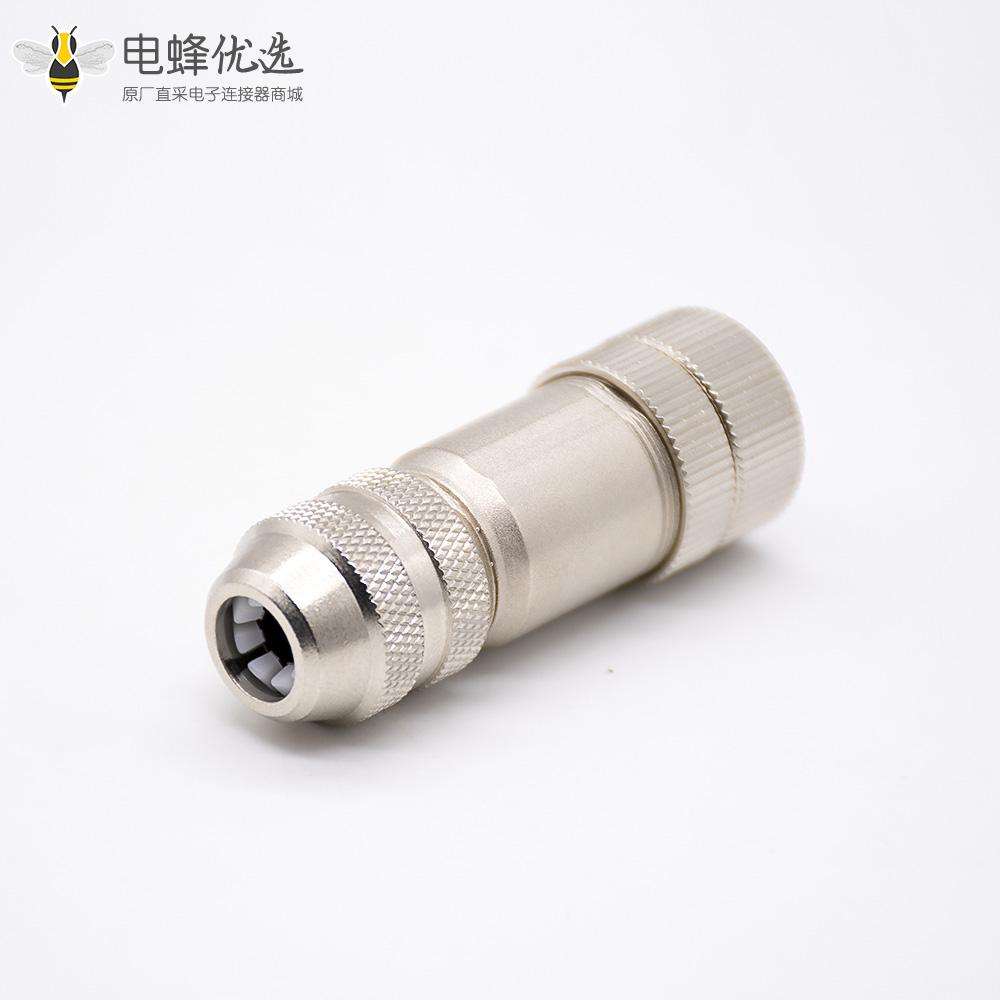 M12连接器5芯D扣金属直母头带屏蔽螺丝锁接式