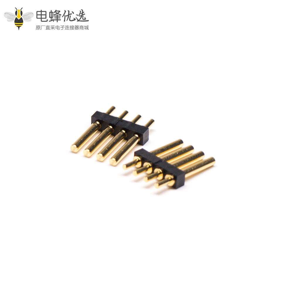 Pogopin电池连接器4芯黄铜镀金2.5MM间距单排厚度2MM