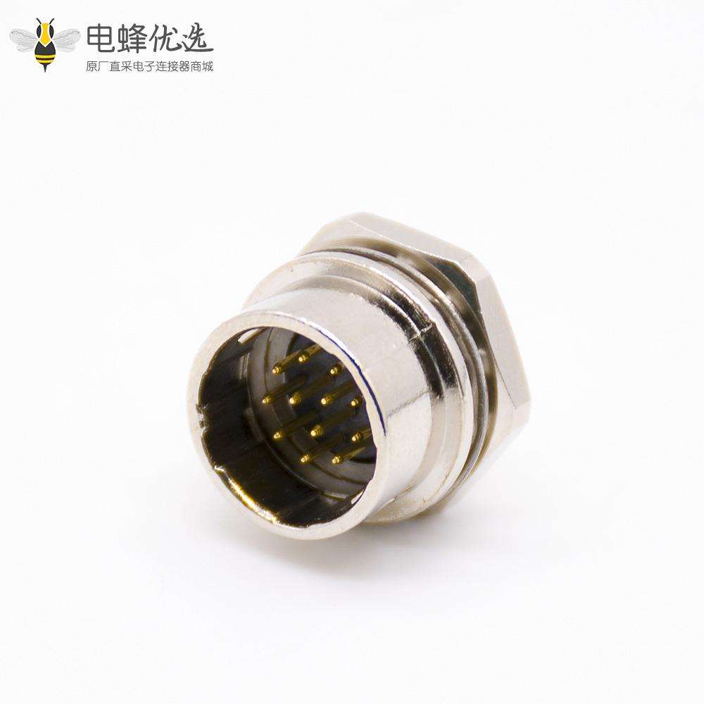 12芯推拉式连接器公插座针型直式焊线后锁板HR10连接器