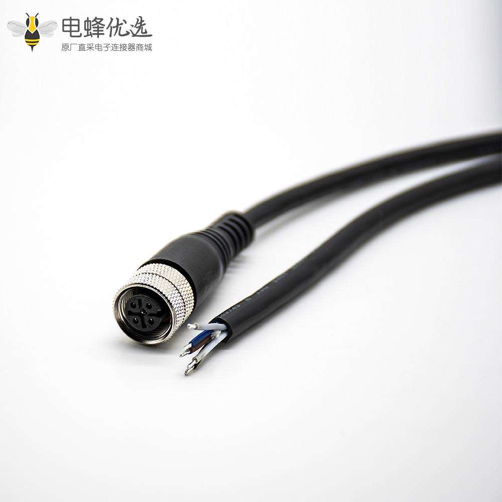 M12注塑成型5芯母头A型直式不带屏蔽接单边线2米