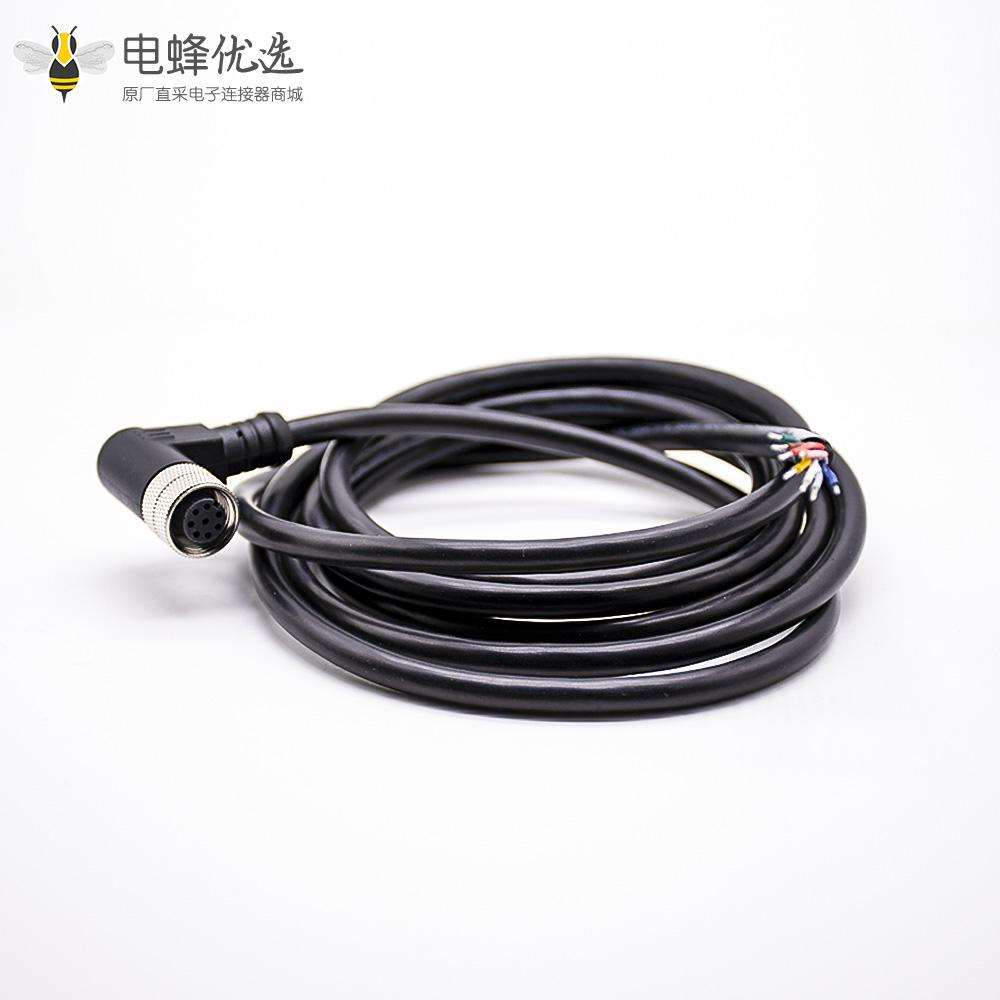 M12连接器8芯A型母弯头不带屏蔽注塑线2M