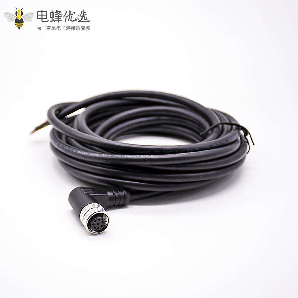 M12连接器8pinA型母弯头不带屏蔽单边线注塑线2M