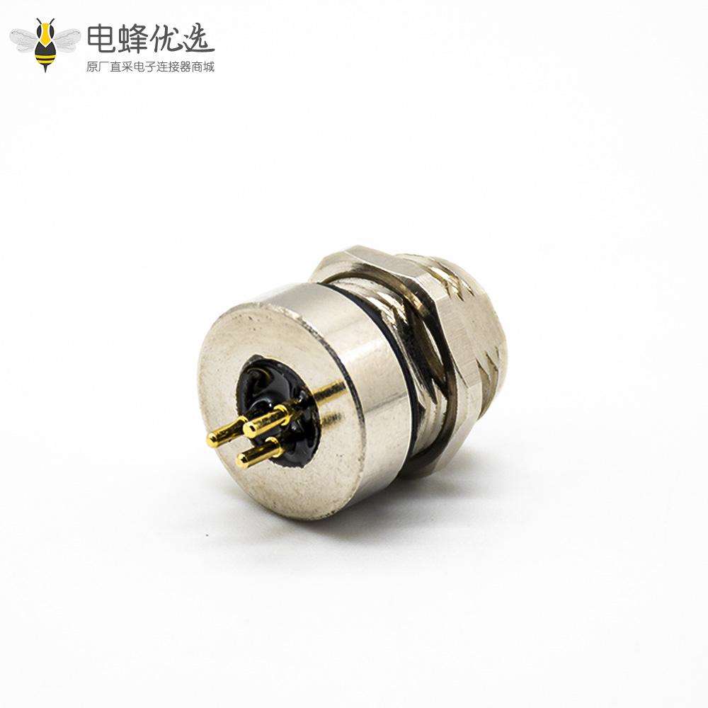 传感器M8连接器180&deg;母头3芯接PCB板前锁板防水焊接式板端插座