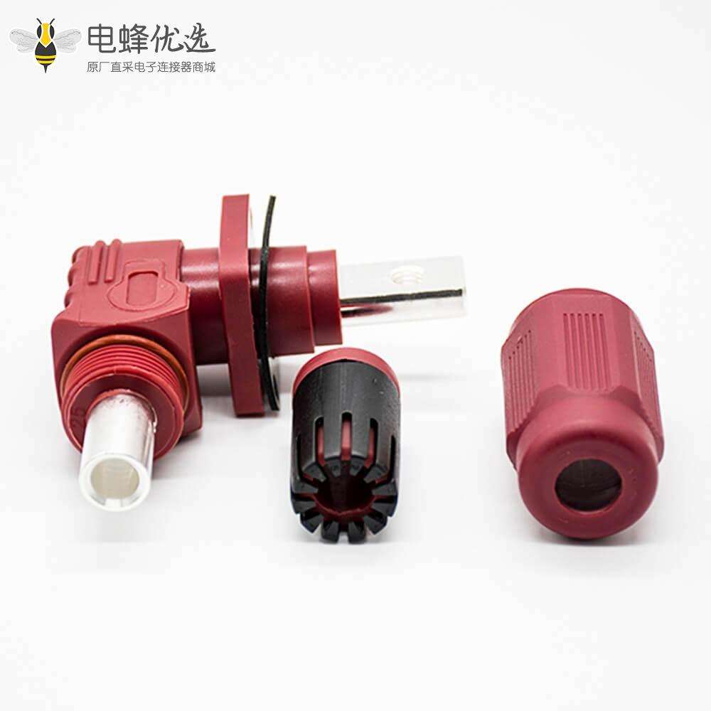 新能源电源储能连接器单芯6mm公母插座插头直弯对接60A红色塑料防水IP67铜牌连接