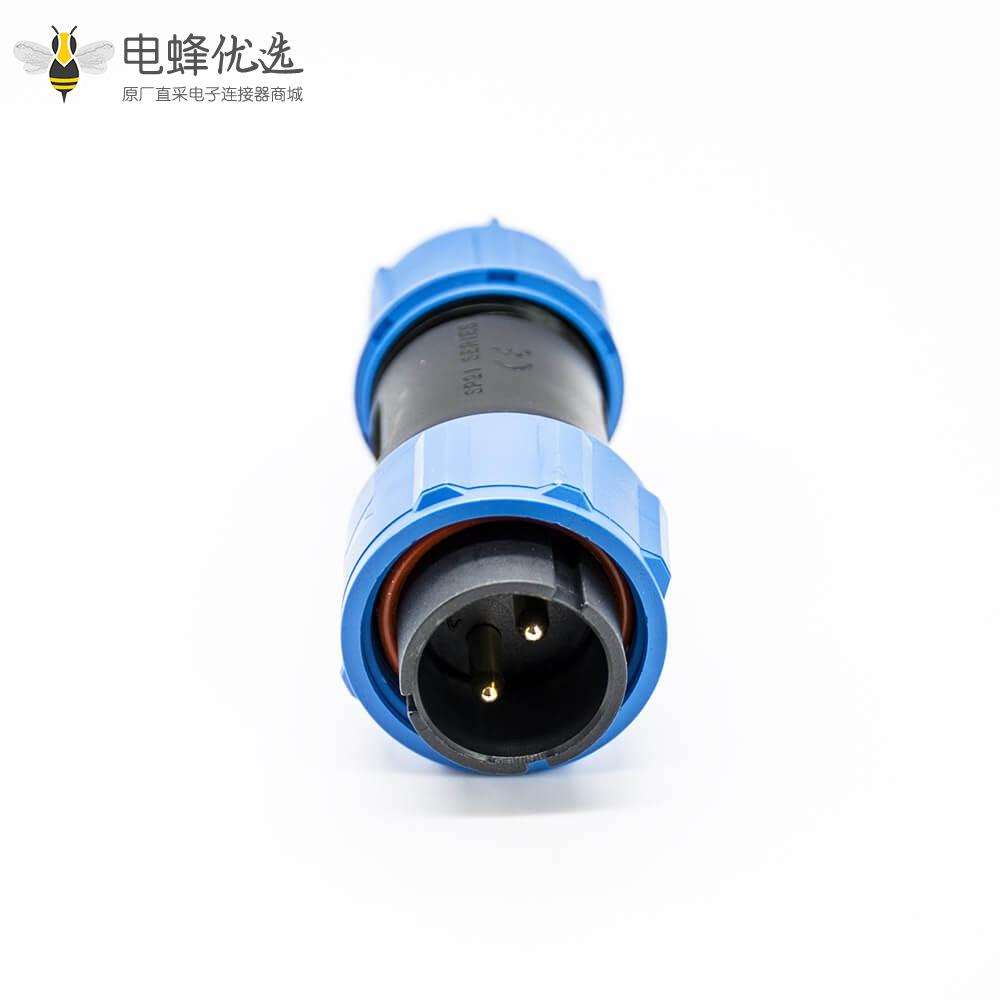 工业连接器防水SP21直式公插头母插座2芯后锁板螺母垫片防尘焊接