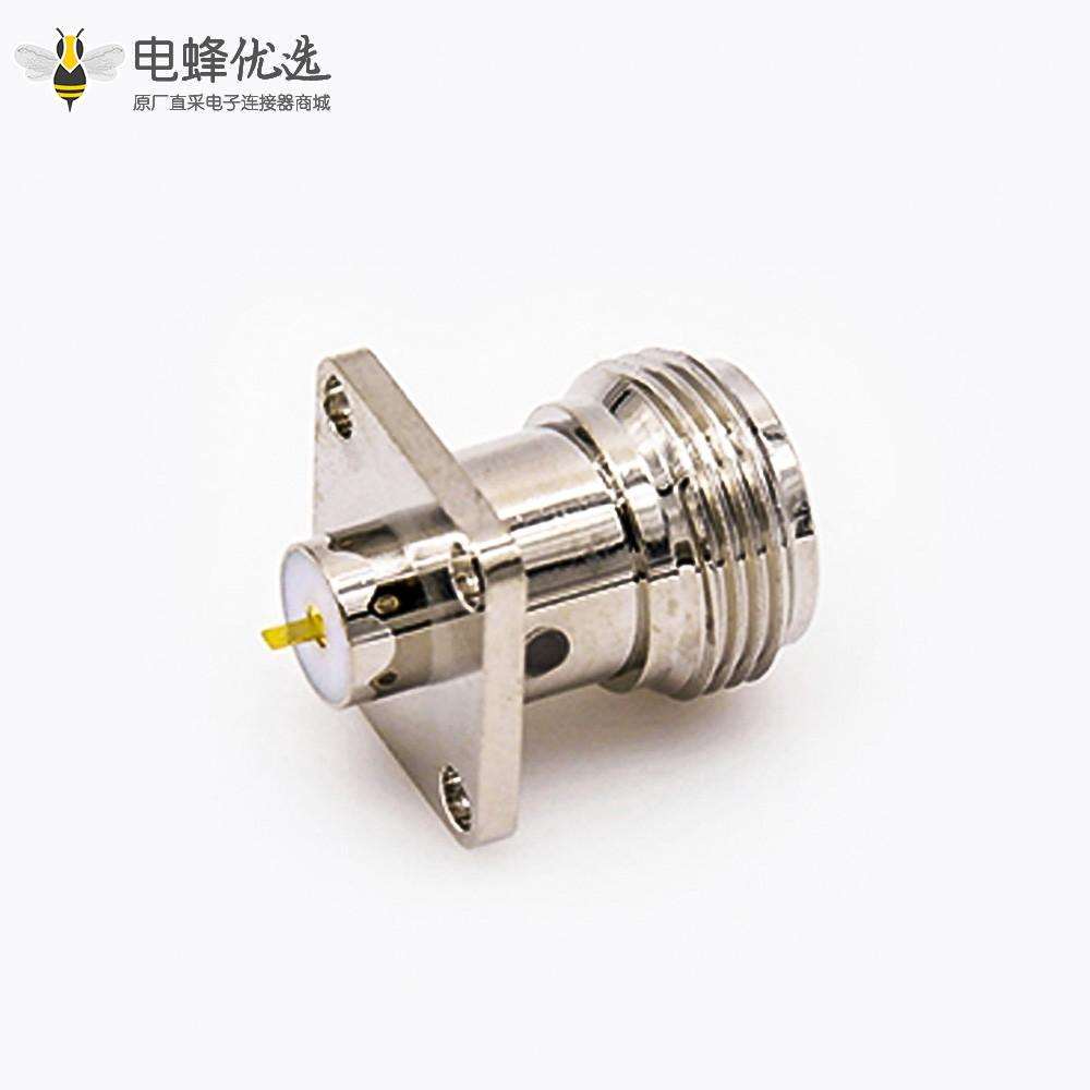 N型插座连接器焊接板PCB安装4孔法兰直焊