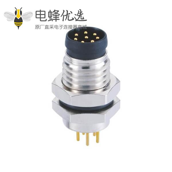 传感器M8连接器穿墙前锁180&deg;插孔公座接PCB板