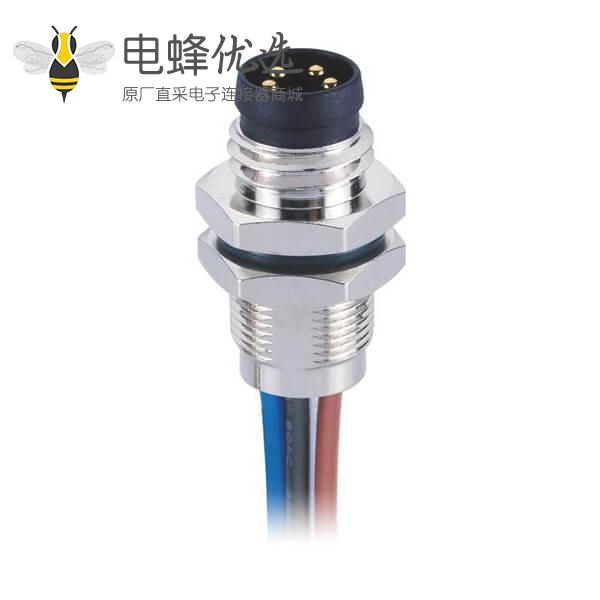M8传感器电缆后锁板直式焊接航空防水A型连接器公插座