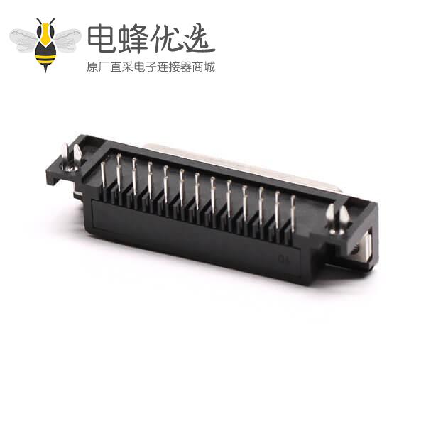 D-Sub连接封装25针90&deg;焊板铆合接PCB板