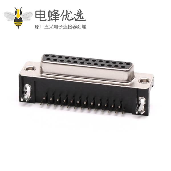 D-Sub连接封装25针90&deg;焊板铆合接PCB板
