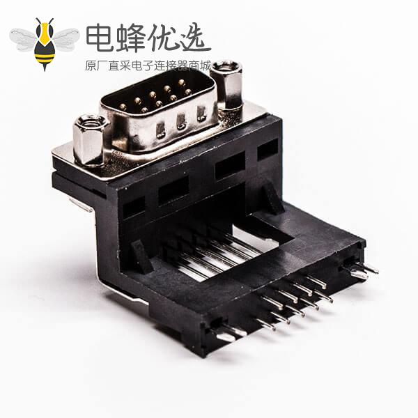 D-Sub 9P公头弯式高架无卤黑胶接PCB板连接器