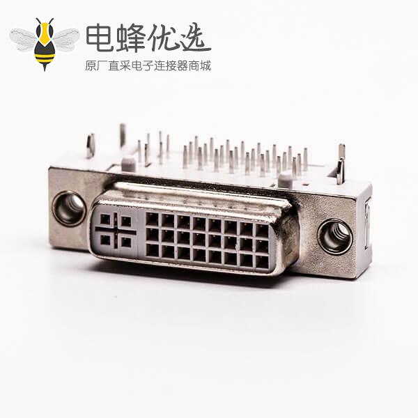 dvi接口面板弯式母头鱼叉白色胶芯插板接PCB板