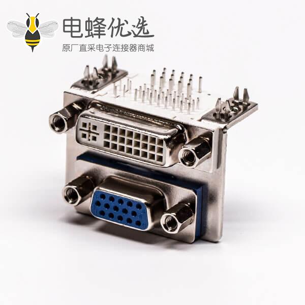 DVI接口与15针接口双胞胎蓝胶弯式母头接PCB板连接器