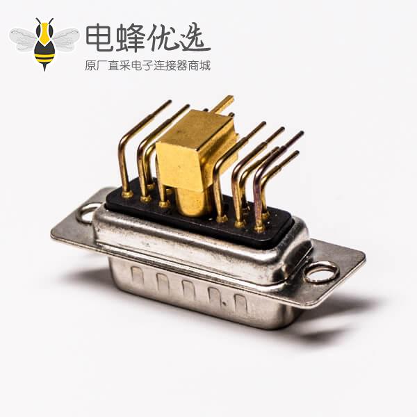DB11w1射频公座90&deg;焊板光孔带铆锁弯式黑胶接PCB连接器