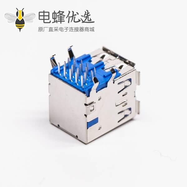 双层usb3.0连接器母头弯式DIP插PCB板