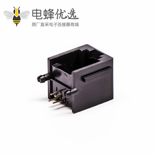rj45口全塑单口4P网络黑色不带灯90&deg;接PCB板