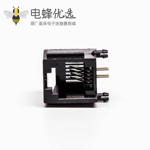 rj45口全塑单口4P网络黑色不带灯90&deg;接PCB板