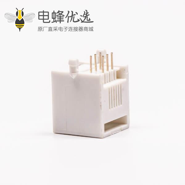 rj45座单口全塑网络插口白色镀金弯式接PCB板